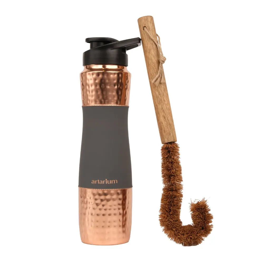 Hammered Copper Sipper Bottle with Cleaning Brush